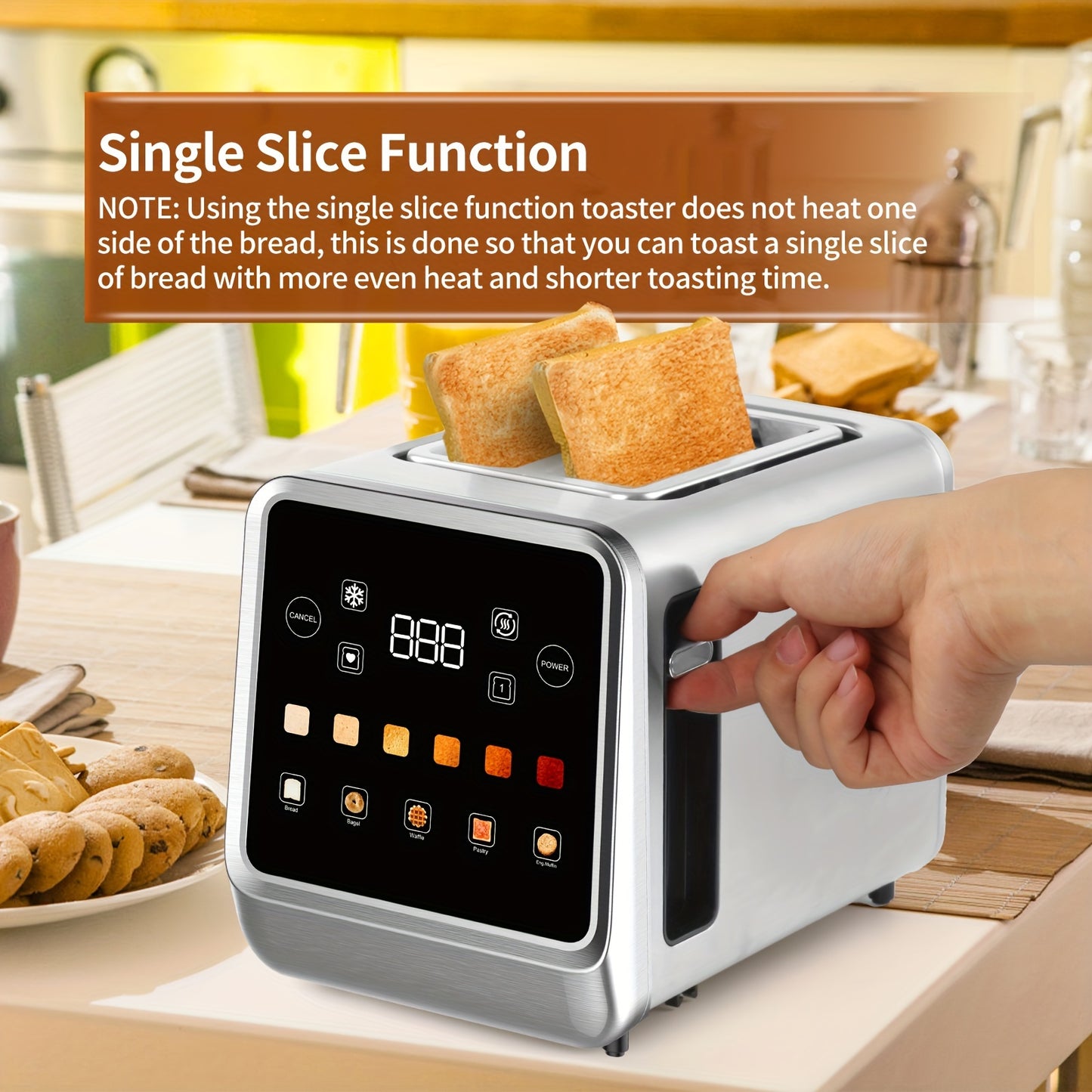2 Slice Stainless Steel Smart Toaster With LCD Display Extra Wide Slots 6 Bread Types Defrost Memory Toasting Timer