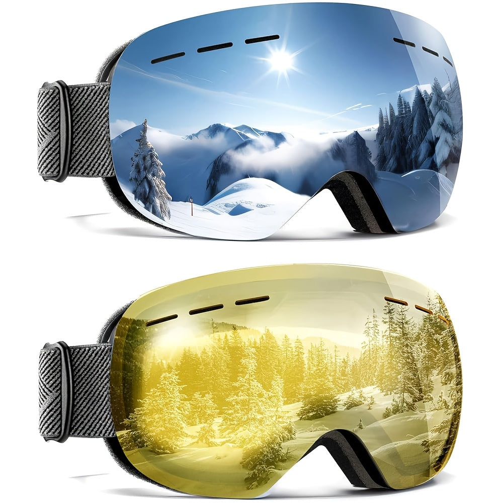 Two Pack Stylish Ski Goggles Oversized Polarized Lenses Windproof OTG for Winter Sports and Outdoor Adventures