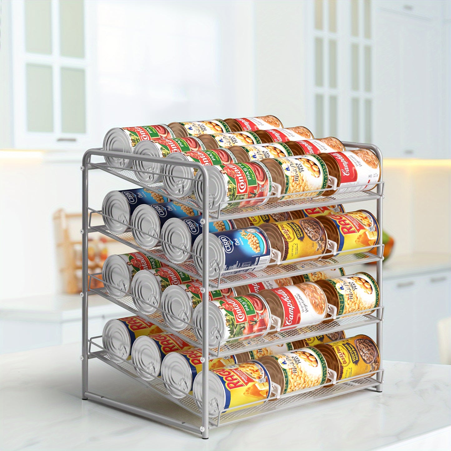 Large Capacity Metal Wire Can Holder With Adjustable Dividers For Pantry And Kitchen Cabinets Holds 84 Cans