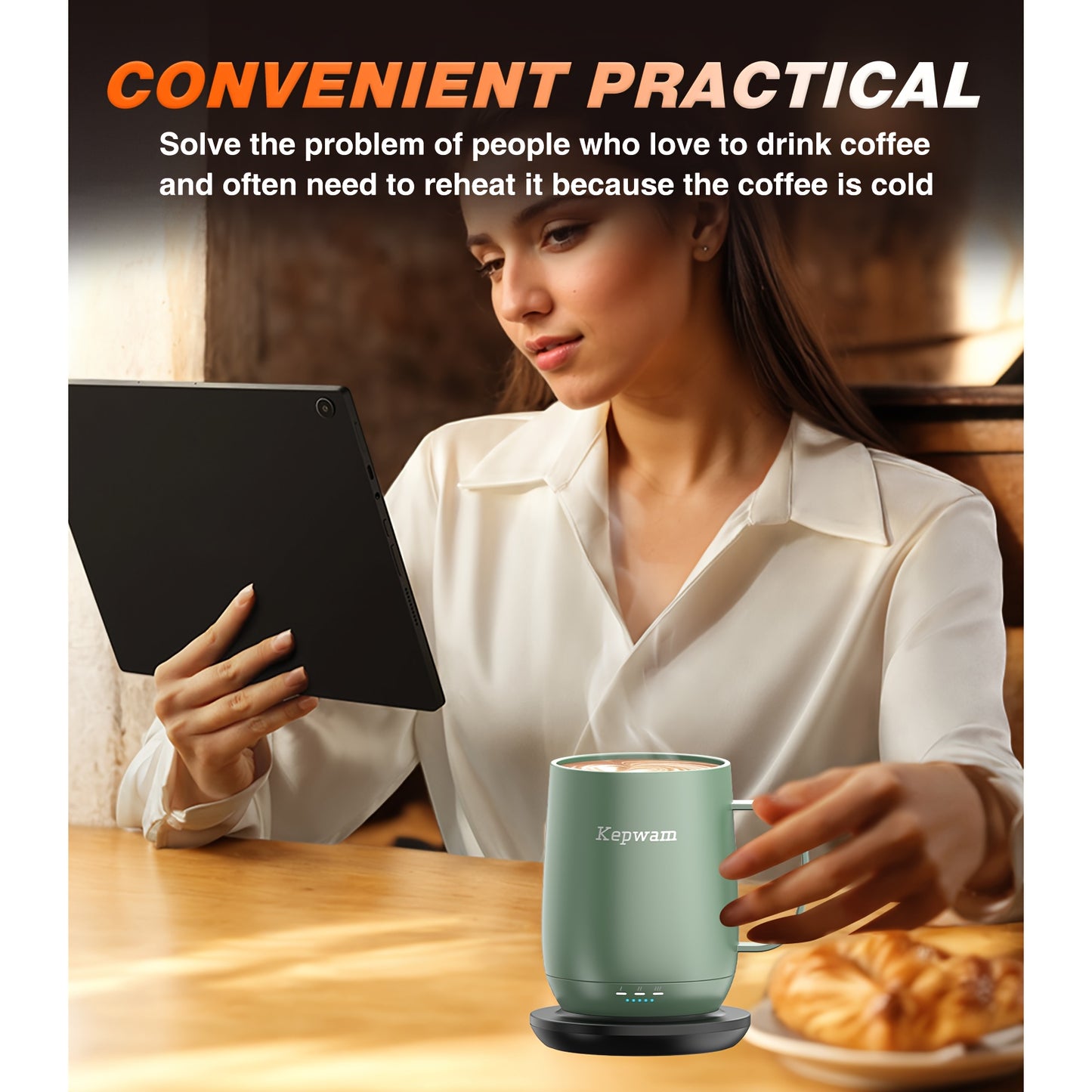 Kepwam Self Heating Coffee Mug T2 16oz 150 Minute Battery Life 149 F Temperature Controlled Warmer No App