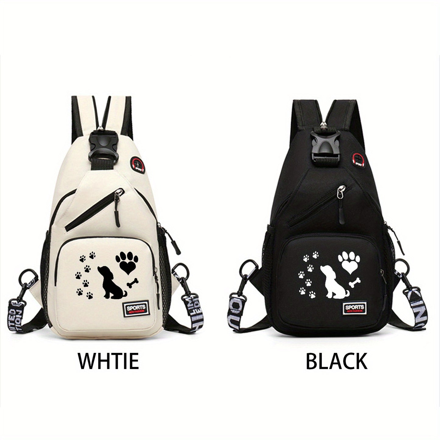 Dog Paw Prints Waist Bag Versatile Large Capacity Crossbody