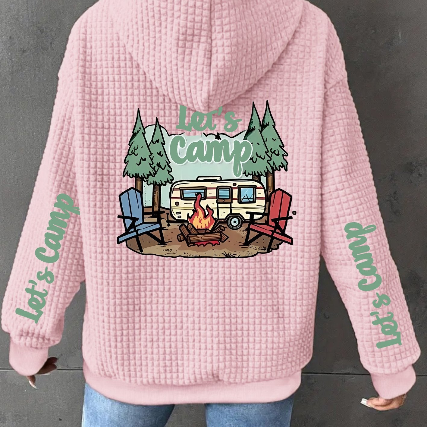 Womens Lets Camp Waffle Hooded Jacket Geometric Camping