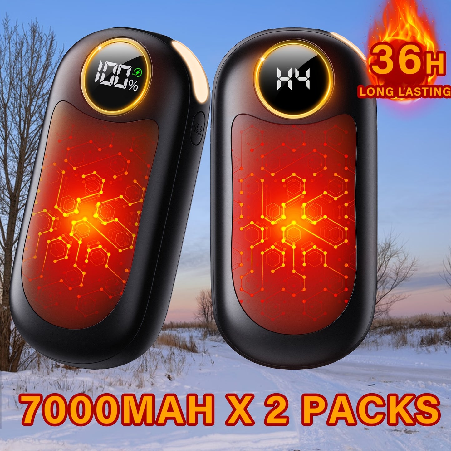 2 Pack Rechargeable Hand Warmers Dual Sided Hand Warmer With Power Bank 36 Hours Warmth 4 Levels Portable Gifts For Men