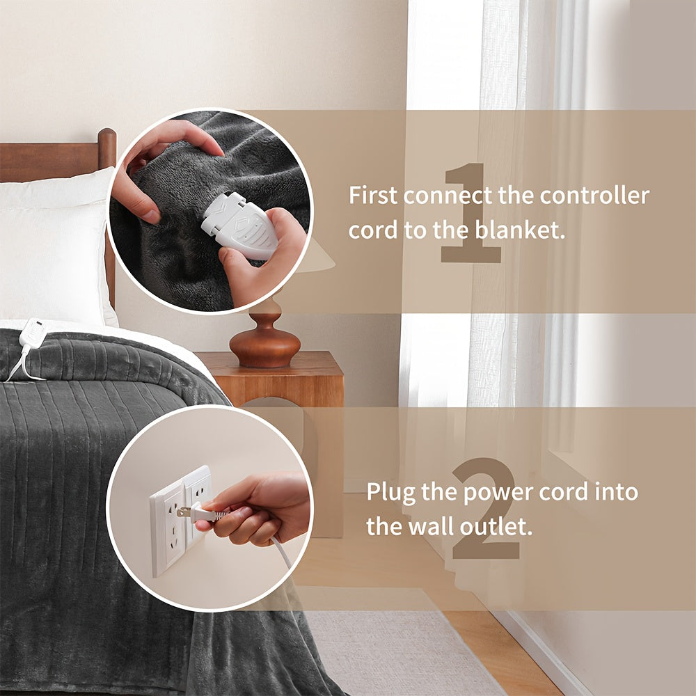 Extra Large Flannel Electric Blanket With Time Temp Control 10 Hour Auto Off 8 Levels Dual Controllers Queen King