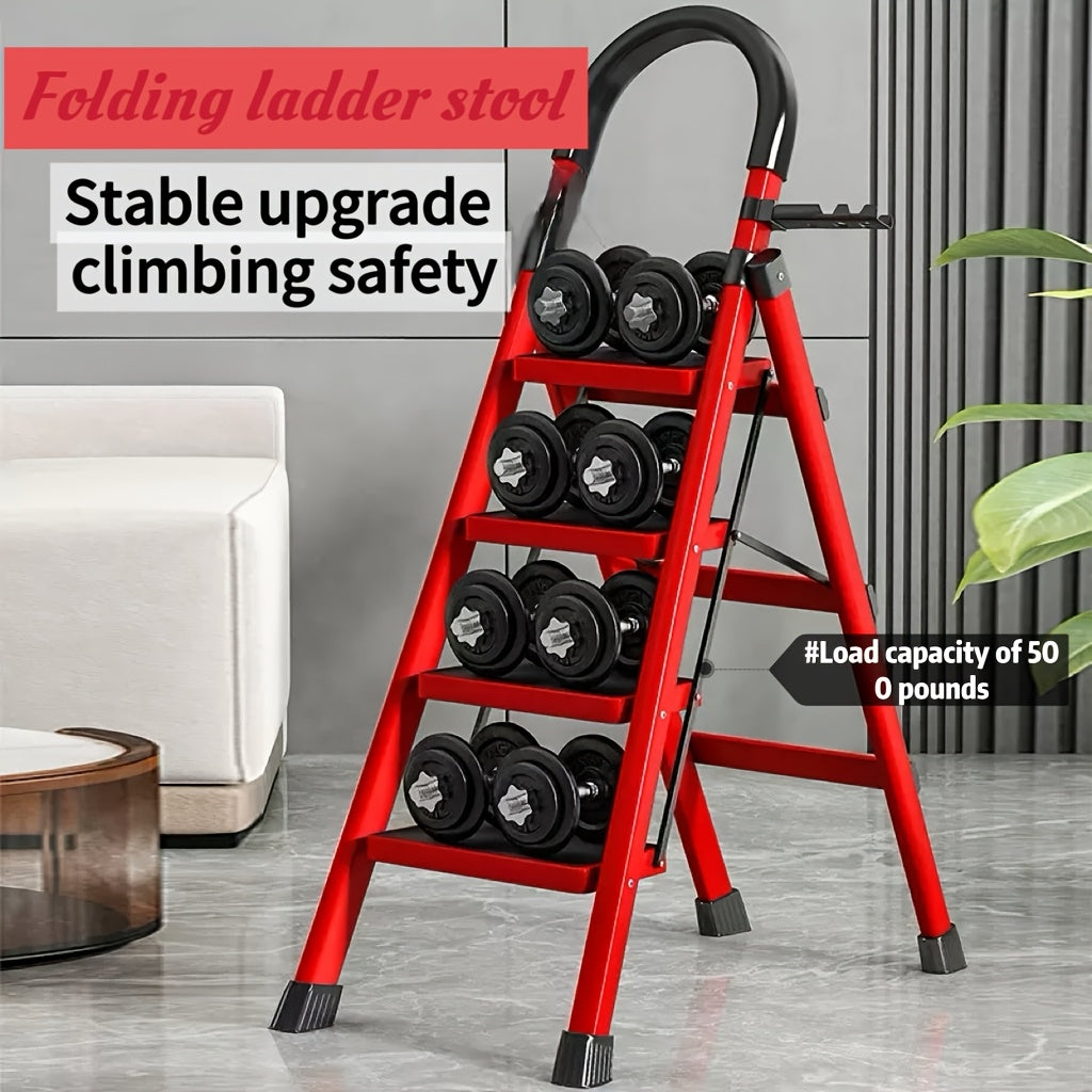 Five Step Heavy Duty Portable Folding Ladder With 500 Lbs Capacity Non Slip Steps Lightweight Plastic