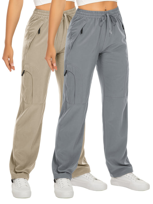 2 Pack Womens Outdoor Cargo Pants Beige With Zipper Pockets