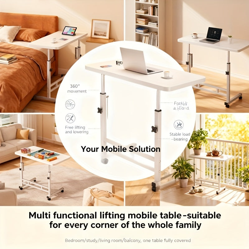 Foldable Computer Desk Wheels Adjustable Height Storage
