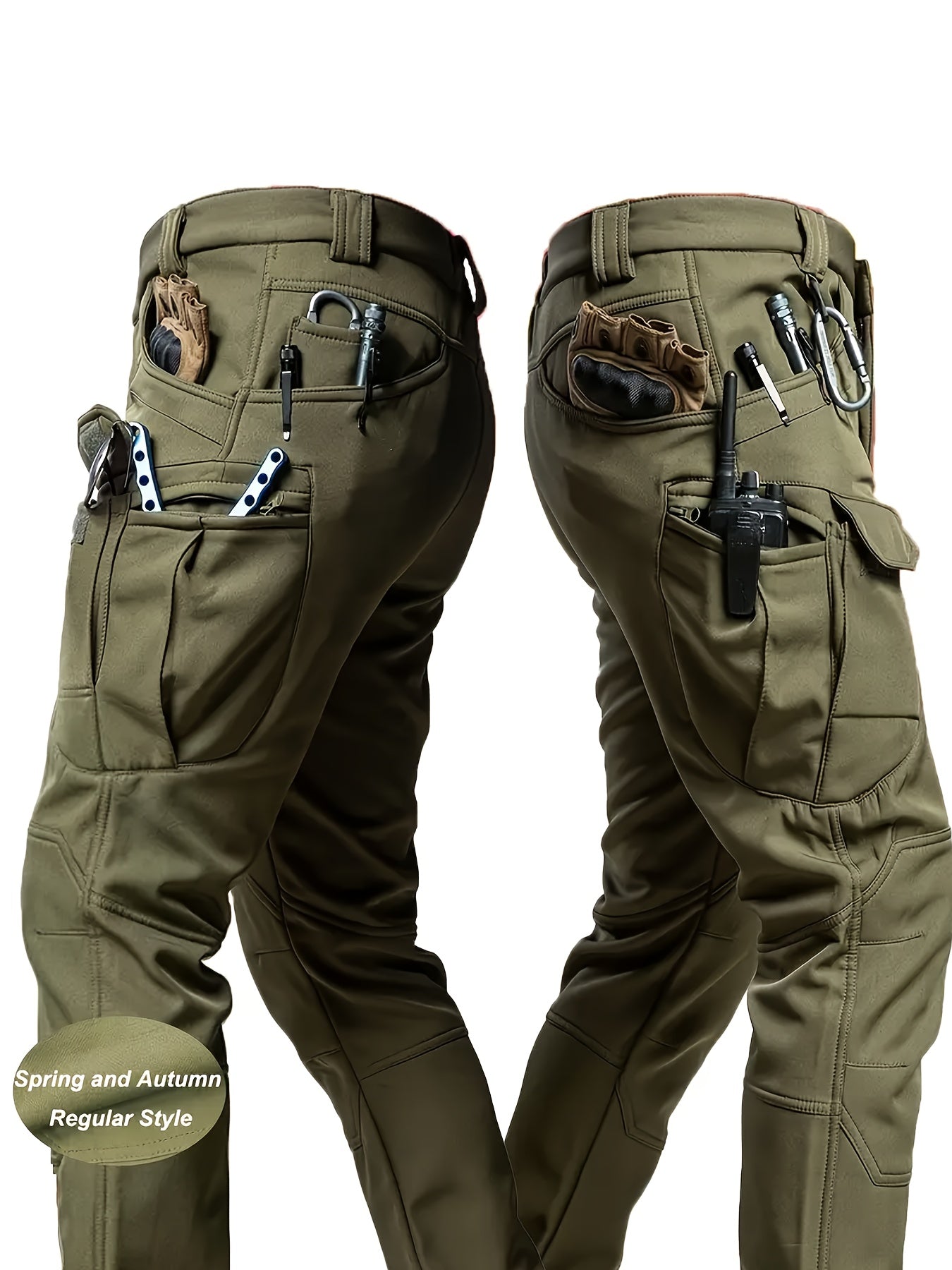 Mens Tactical Multi Pocket Stretch Pants Olive Green