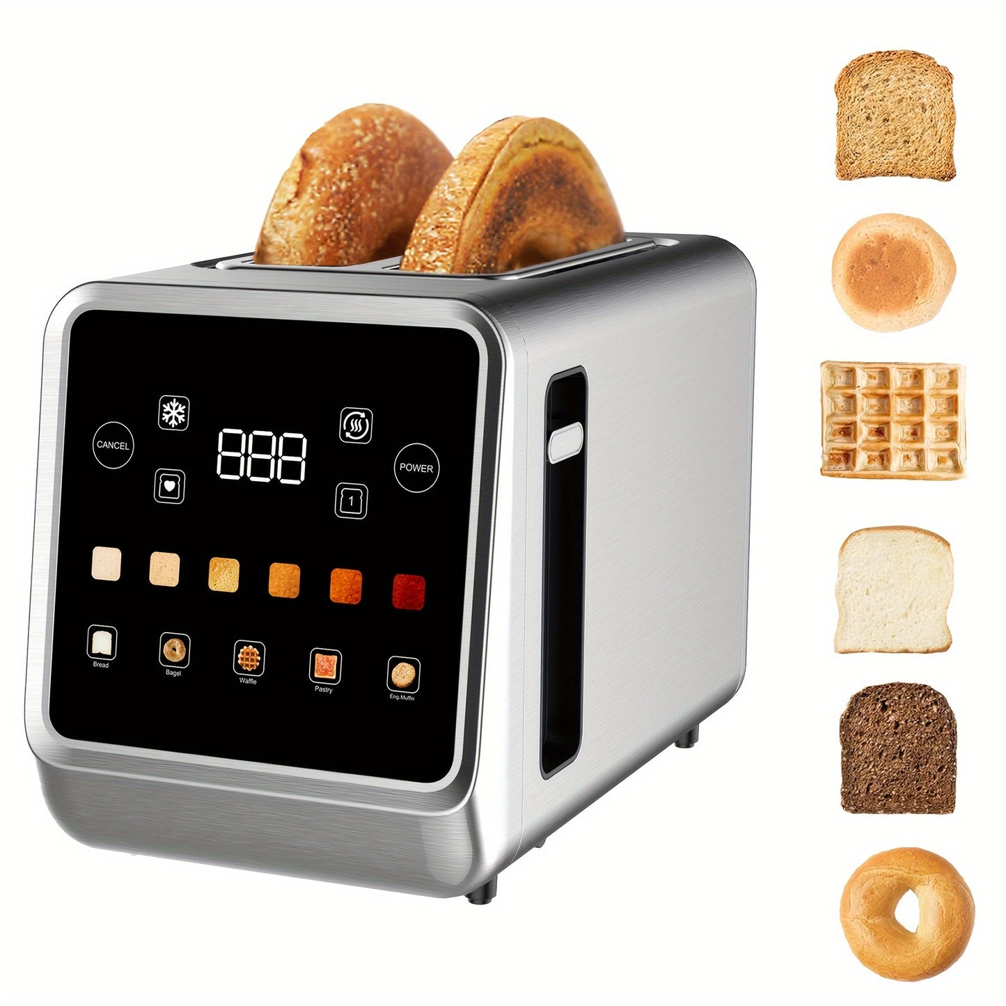 2 Slice Stainless Steel Smart Toaster With LCD Display Extra Wide Slots 6 Bread Types Defrost Memory Toasting Timer