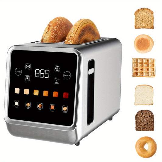 2 Slice Stainless Steel Smart Toaster With LCD Display Extra Wide Slots 6 Bread Types Defrost Memory Toasting Timer