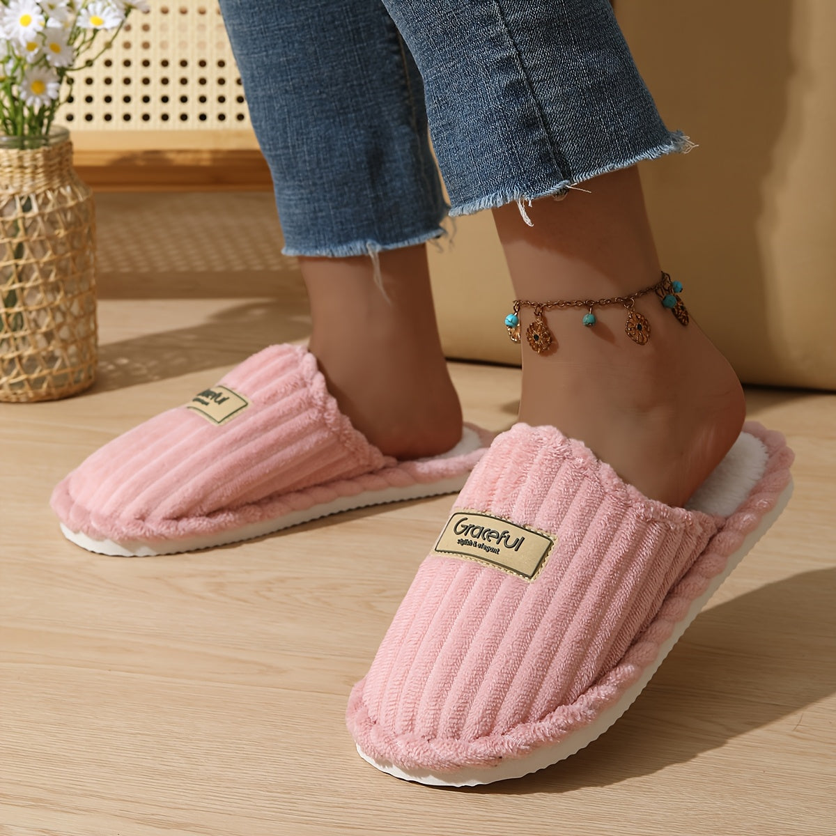 Elegant Plush Slippers For Women Non Slip EVA Sole AllSeason