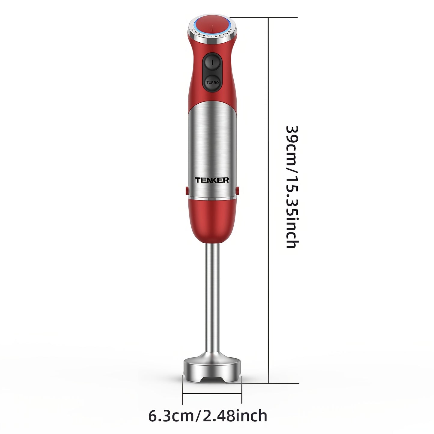 Tenker 5 In 1 Immersion Hand Blender With 12 Speed Motor Stainless Steel Stick Chopper Whisk Milk Frother Cordless Red