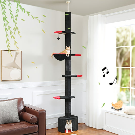 Floor To Ceiling Cat Tree Tower 4 Tier Adjustable Height 90 To 107 Inches Gray Black Khaki