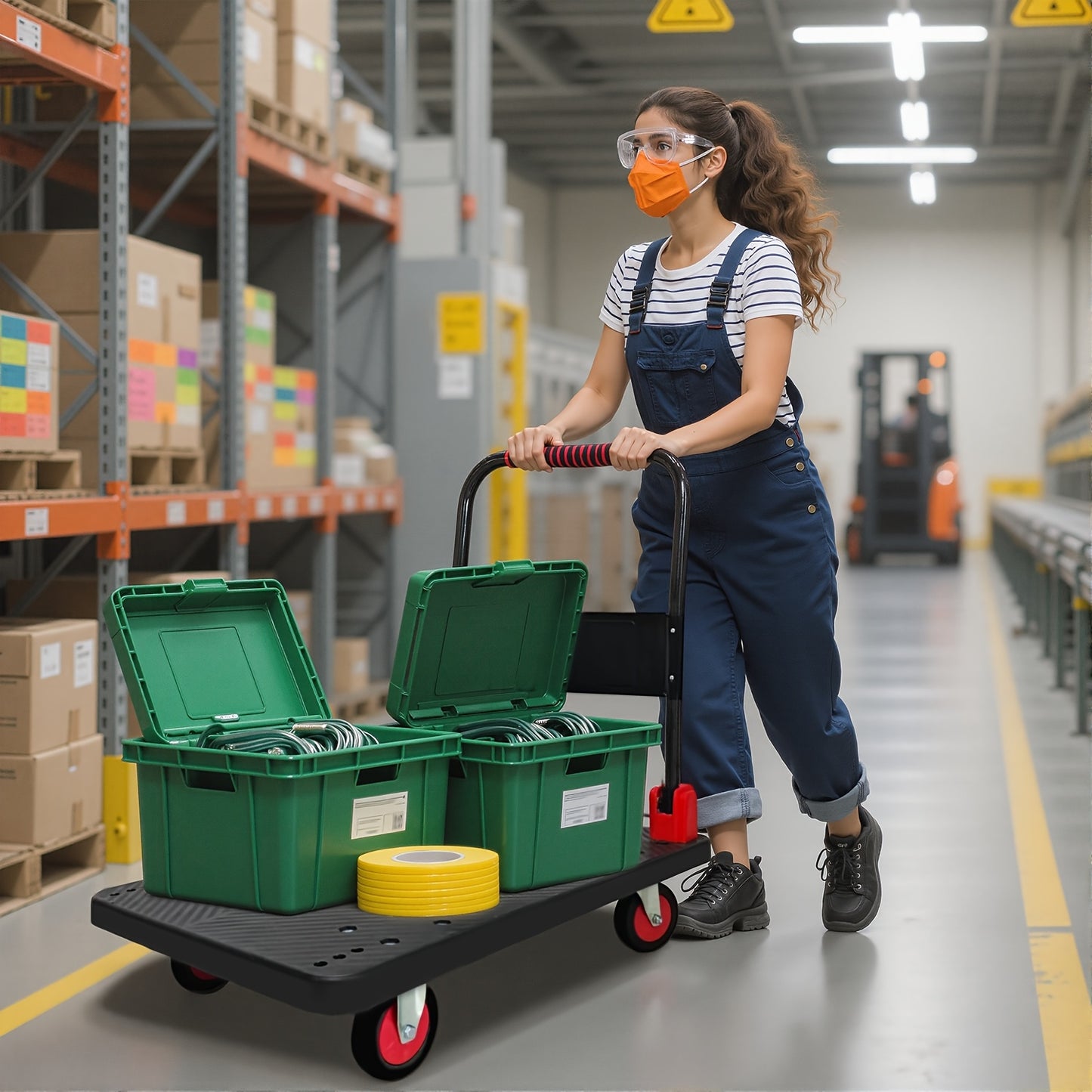 Plastic Collapsible Platform Trolley With Load Bearing Capacity And 360 Degree Silent Rubber Tires For Warehouse Use