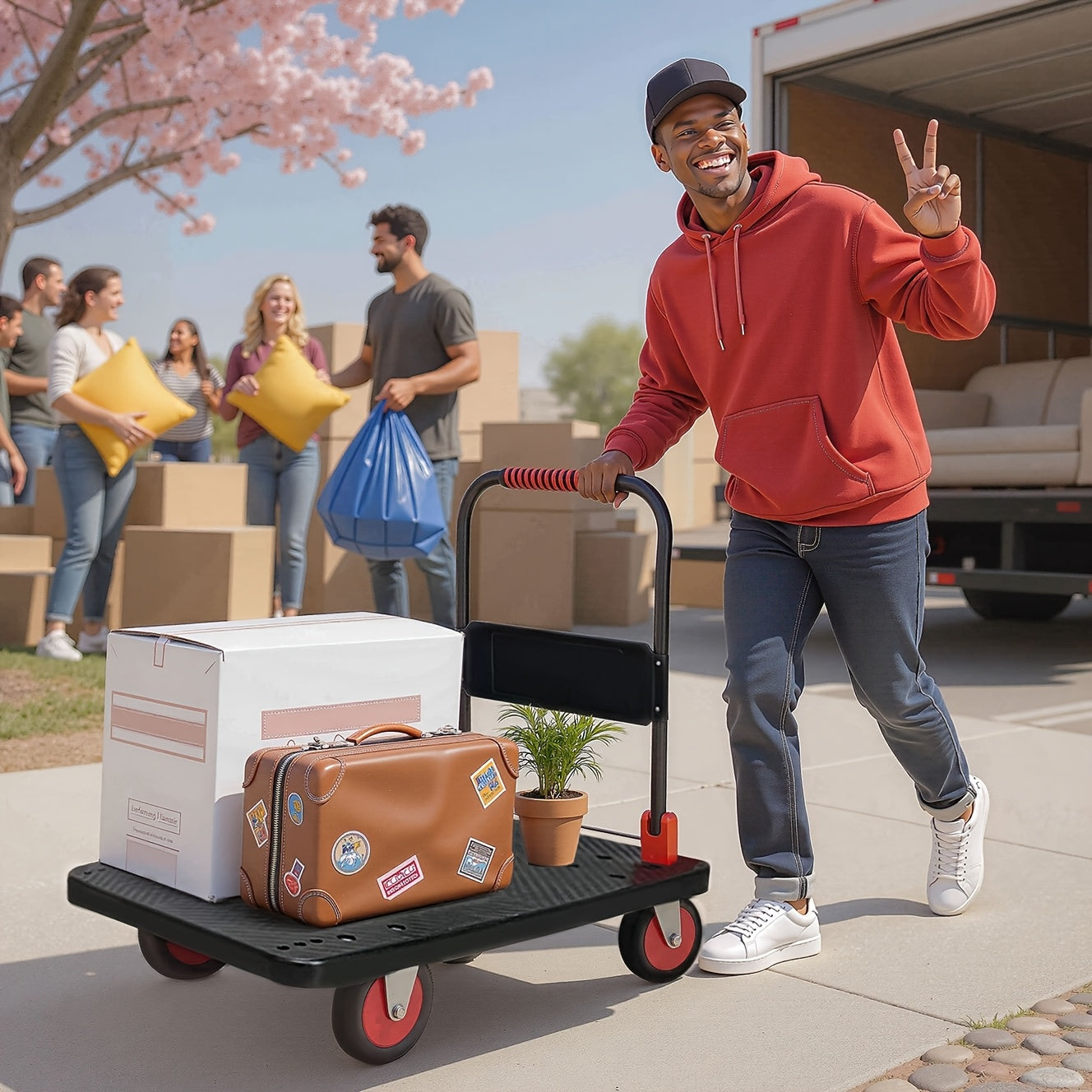 Plastic Collapsible Platform Trolley With Load Bearing Capacity And 360 Degree Silent Rubber Tires For Warehouse Use