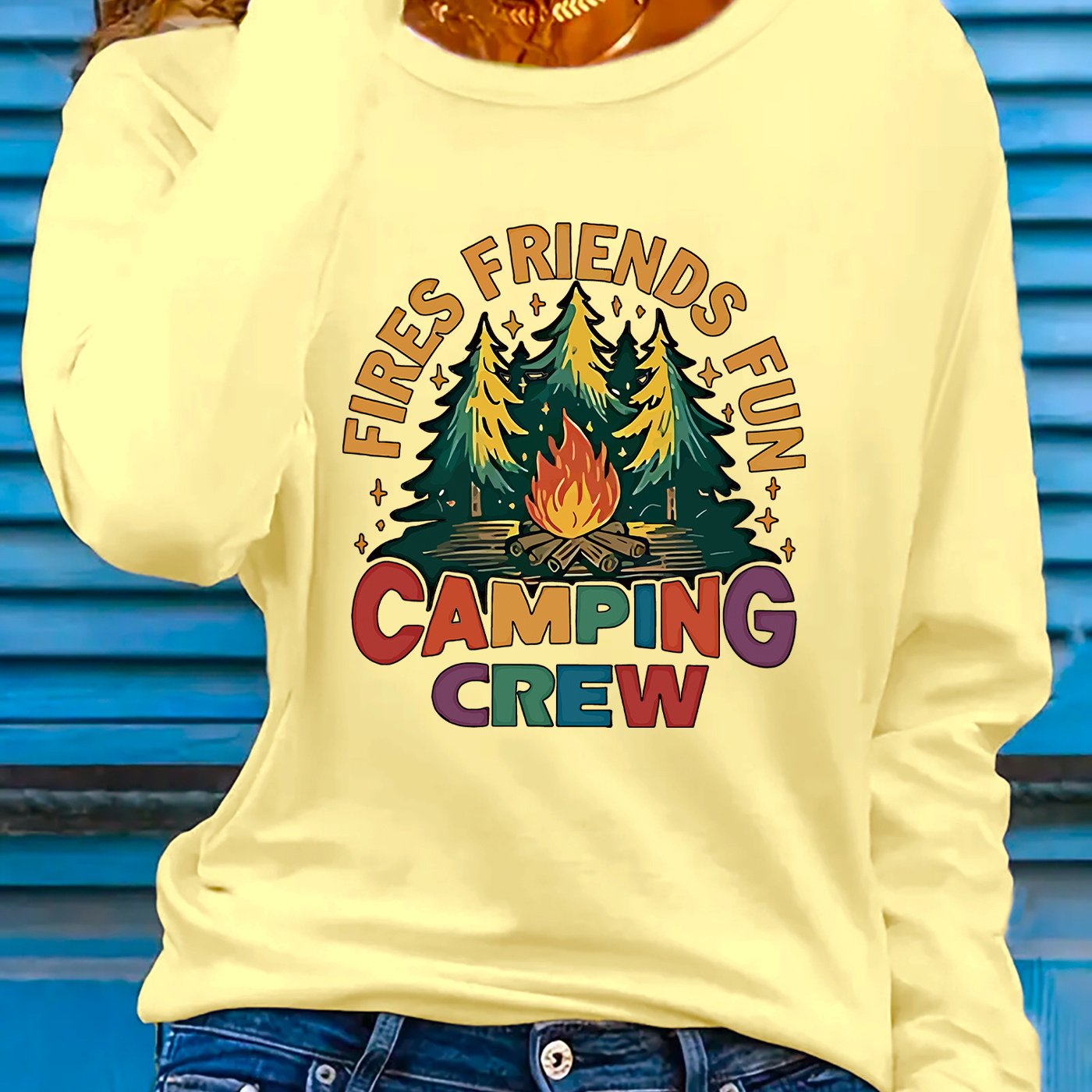 Women's Graphic Long Sleeve Gray Campfire Pine Tee Shirt