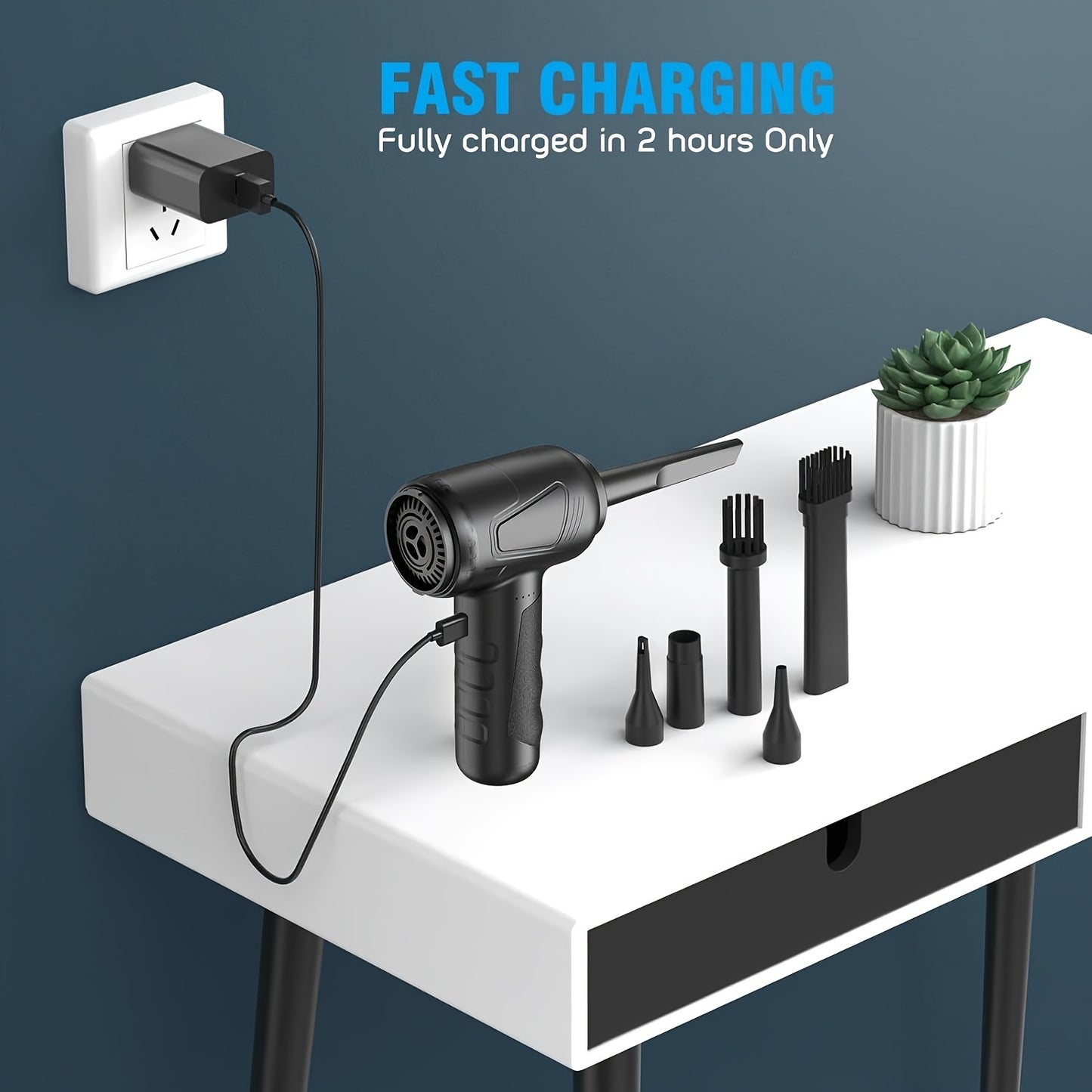 4 In 1 Compressed Air Duster With Air Blower Vacuum Cleaner And Keyboard Cleaner No Canned Air USB Rechargeable 6000mAh