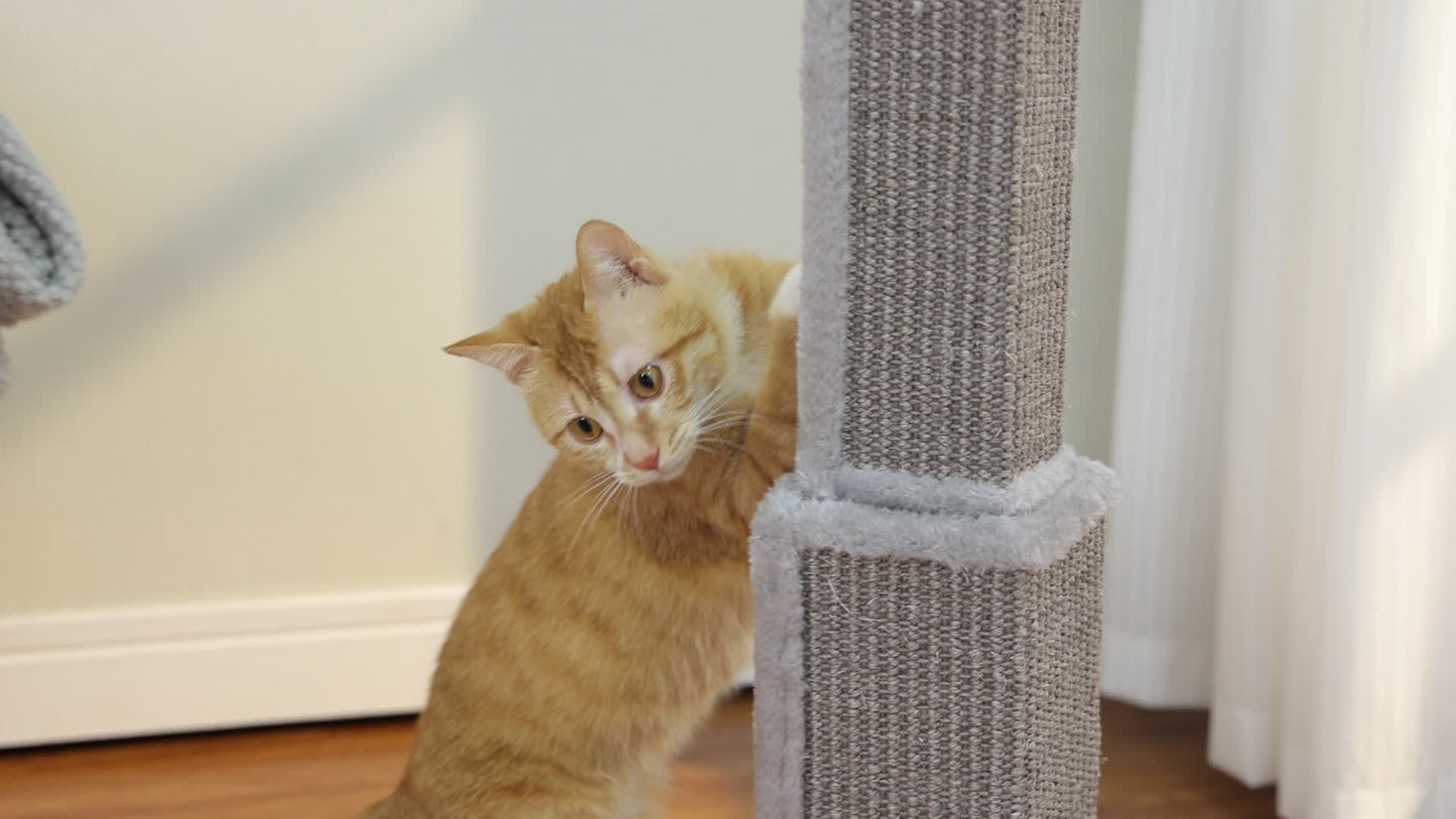 Durable Cat Tower Multi Level Cat Tree With Scratching Posts And Hanging Balls Grey And Black 18.9 Inch Wide