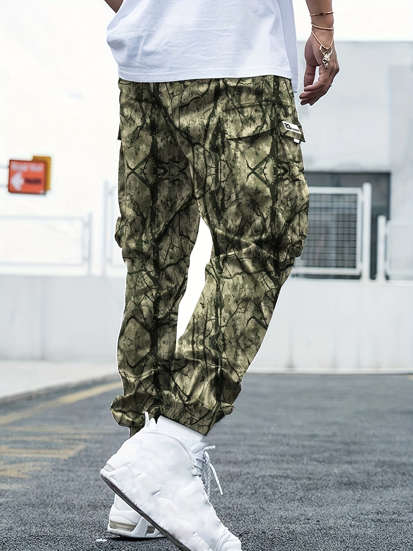Men's Camouflage Cargo Pants Loose Fit All Season Polyester