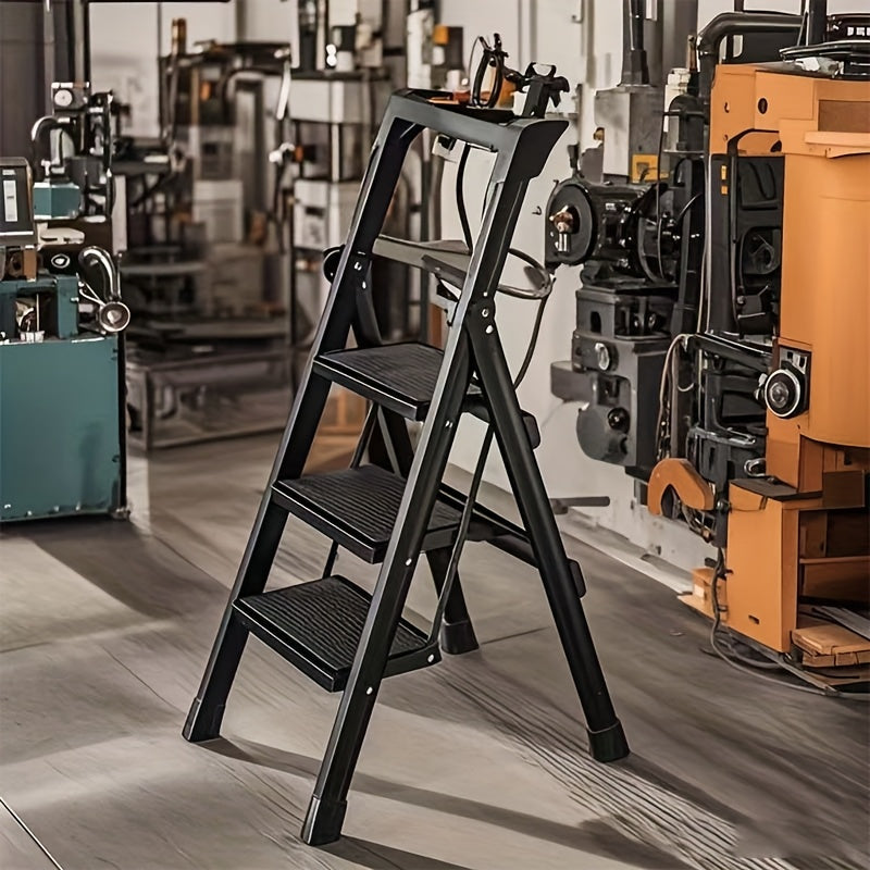 Foldable Multifunctional Ladder Thickened Design 3 Or 4 Level Metal And Plastic Home Step Staircase Board Carrying Tool