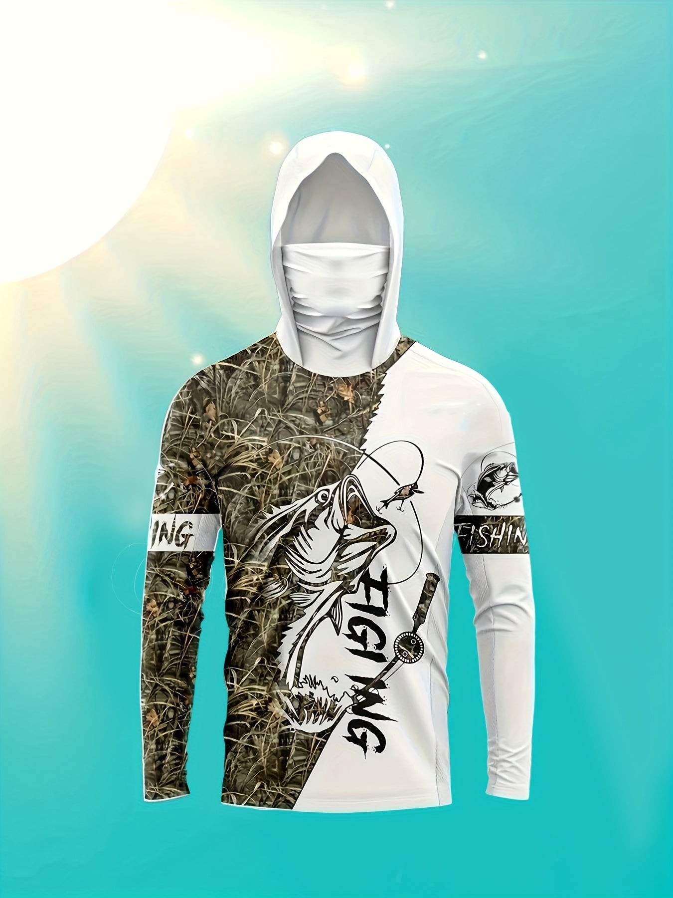 Camouflage UPF Mens Hoodie Lightweight Breathable Hiking