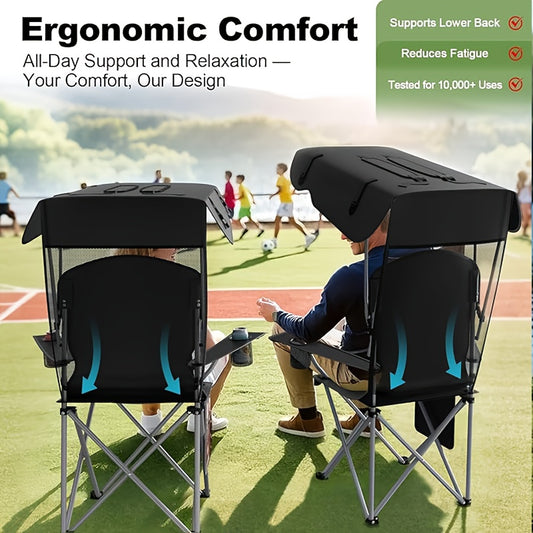 Heavy Duty Camping Chair With Canopy 350lb Capacity Cup Holder Portable Lounge