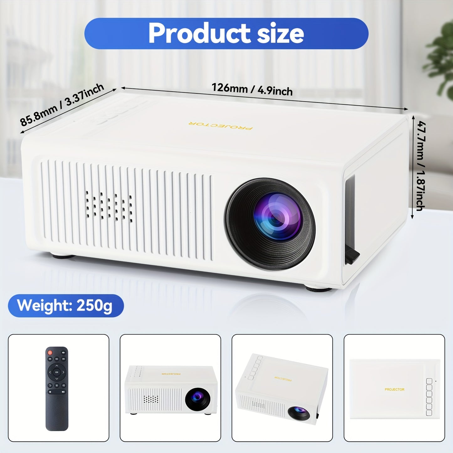 Portable Mini Projector With Remote For iOS Android Windows