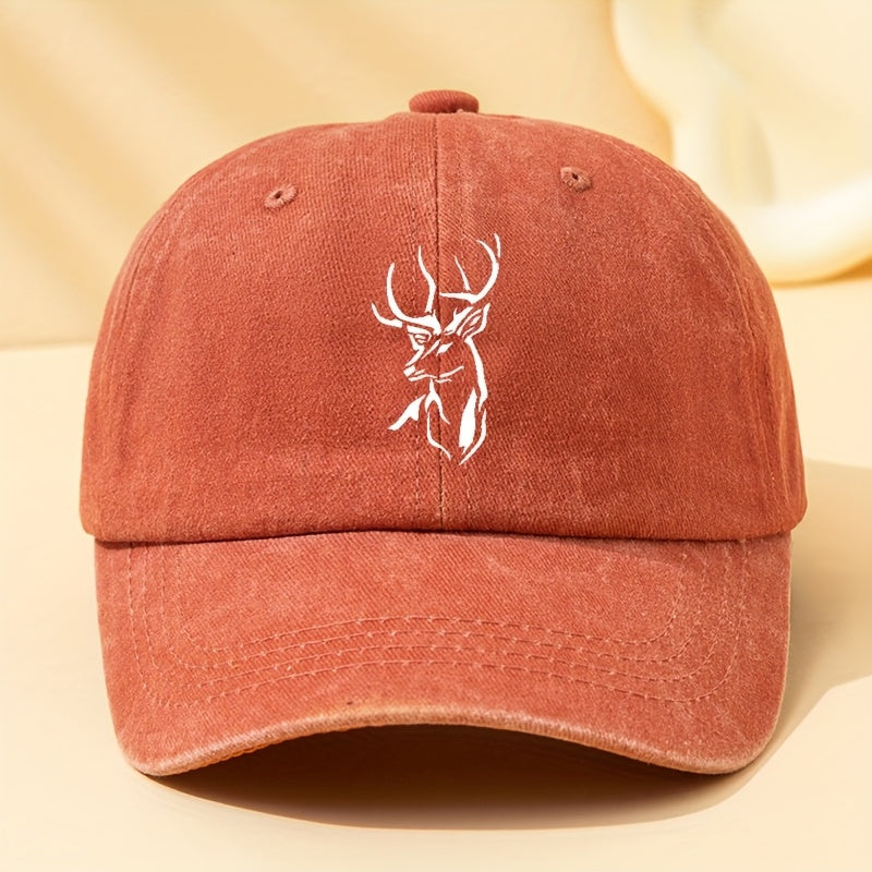 Mens Black Deer Print Baseball Cap Adjustable Breathable