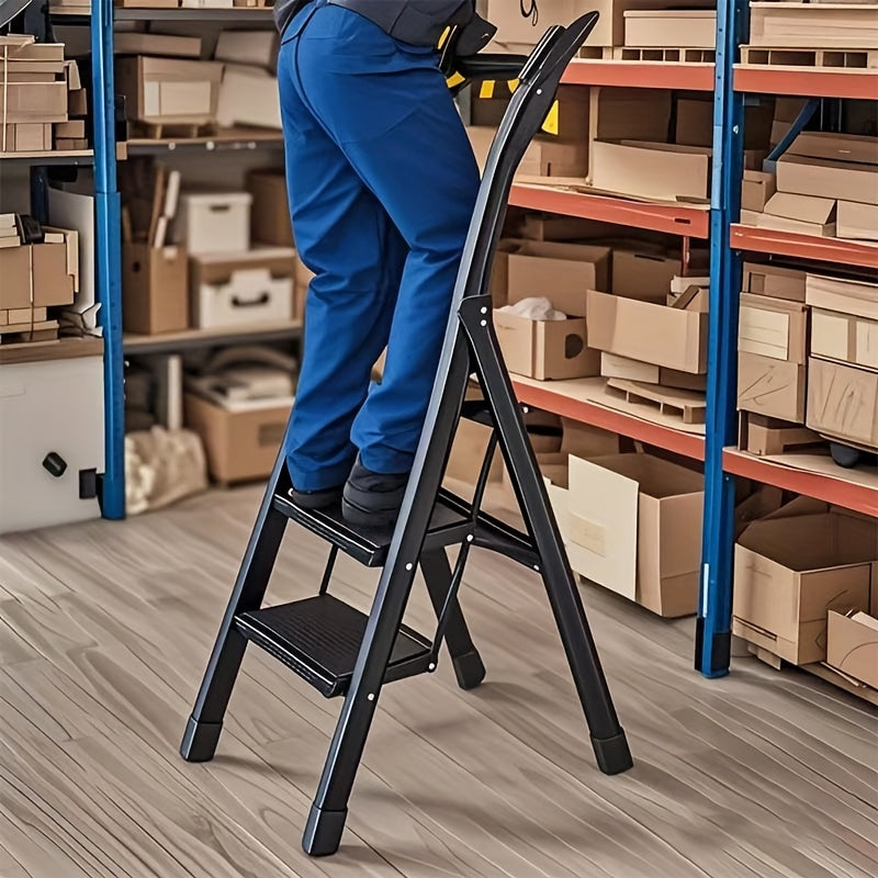 Foldable Multifunctional Ladder Thickened Design 3 Or 4 Level Metal And Plastic Home Step Staircase Board Carrying Tool