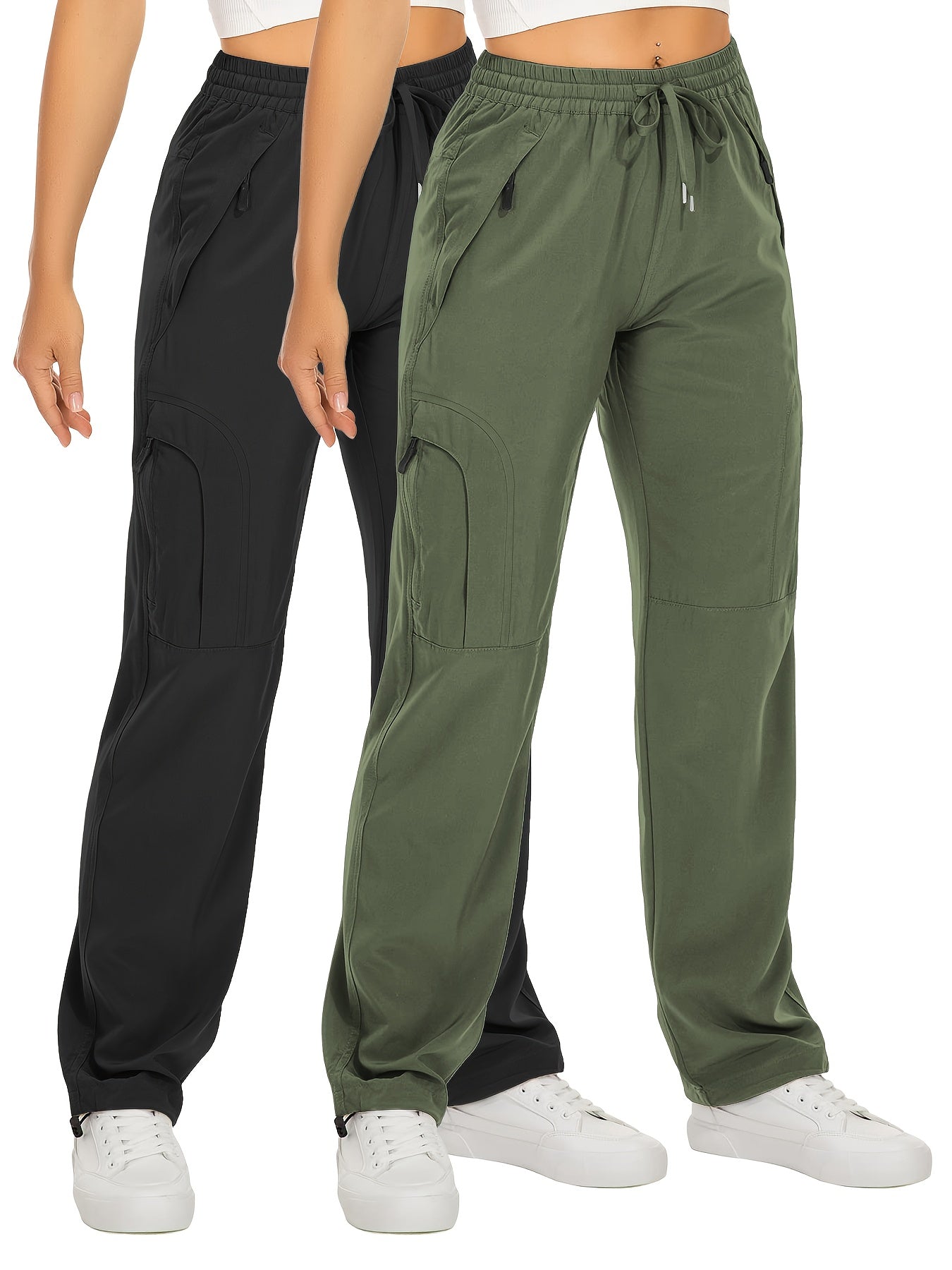 2 Pack Womens Outdoor Cargo Pants Beige With Zipper Pockets