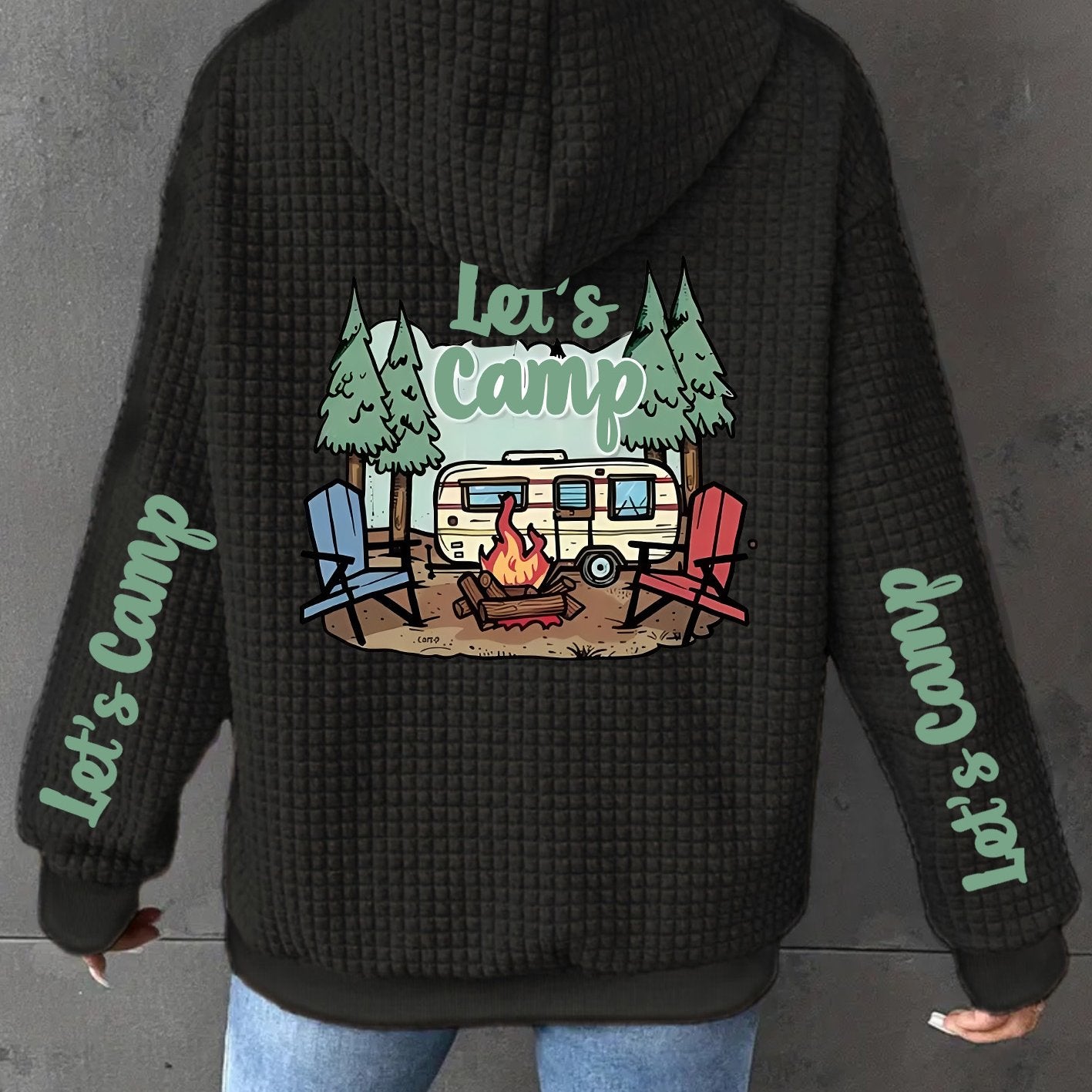 Womens Lets Camp Waffle Hooded Jacket Geometric Camping