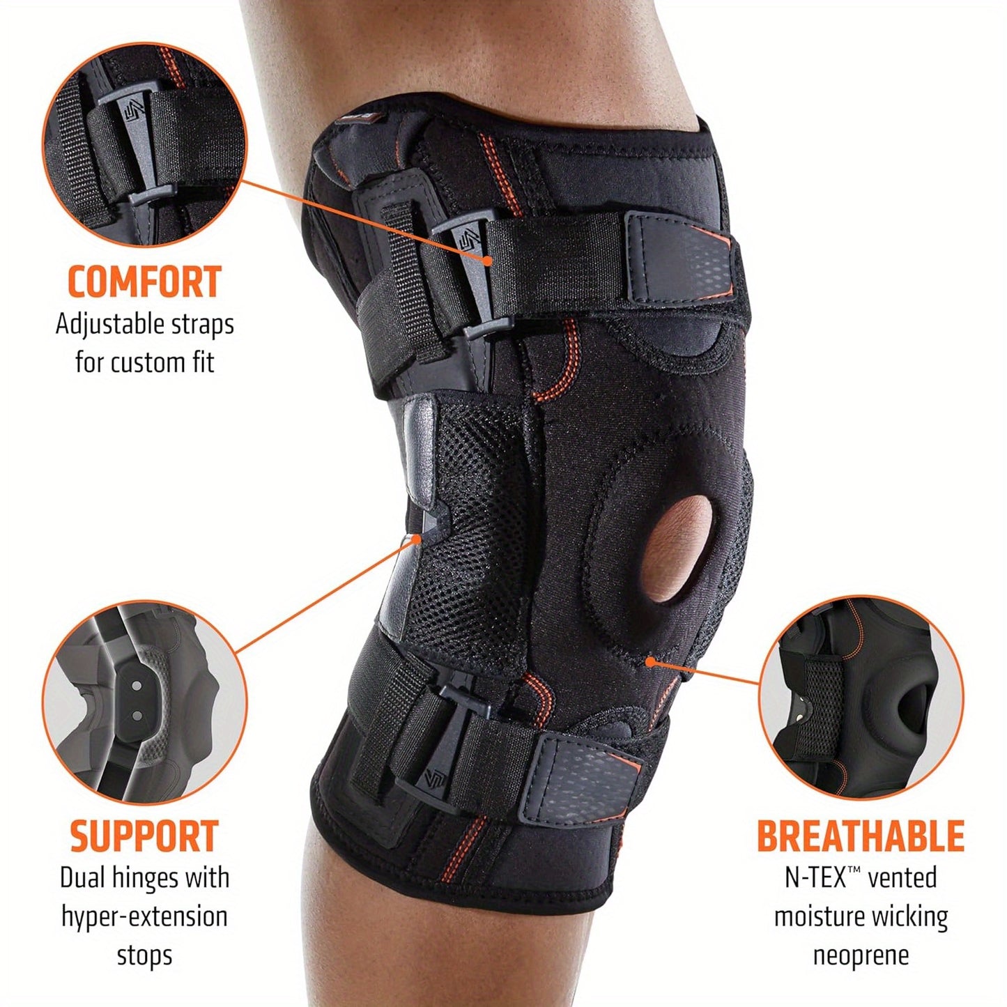 Knee Brace Compression Side Stabilizers Adjustable Hinges