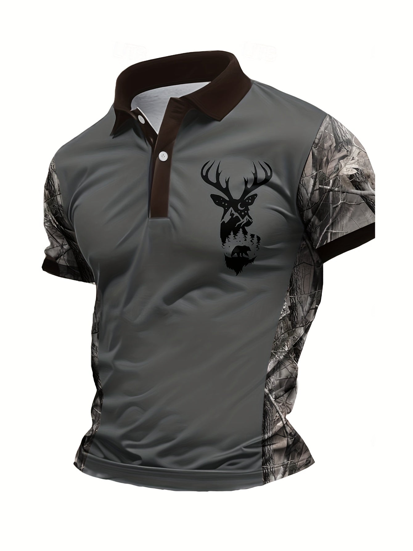 Men's Camo Deer Graphic Shirt Short Sleeve Button Up