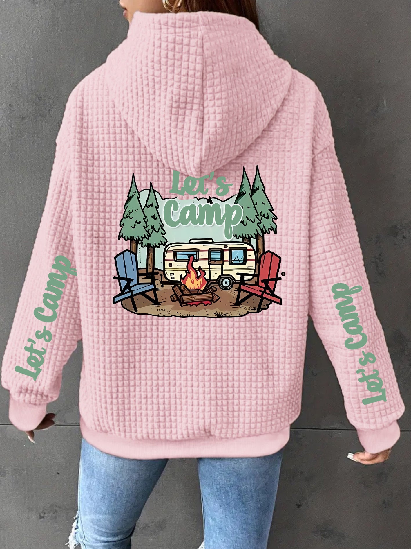 Womens Lets Camp Waffle Hooded Jacket Geometric Camping