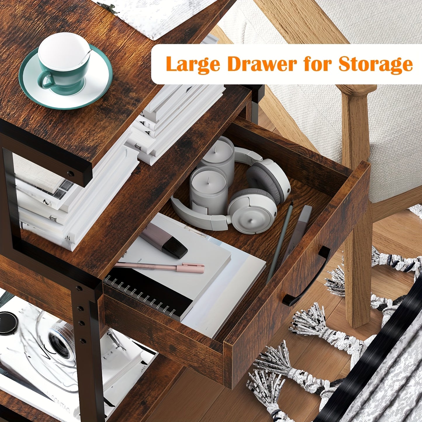 Sturdy 3 Tier Rolling Printer Stand With Storage Drawer Recycled Wood And Metal Frame Mobile Printer Cart With Wheels