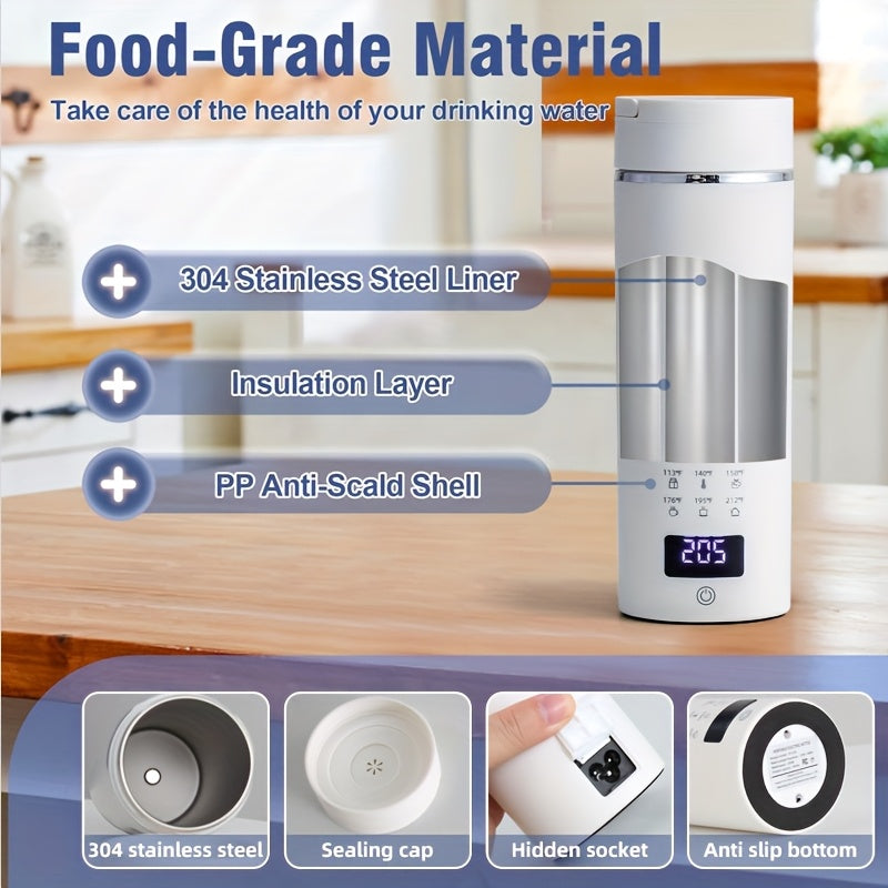 Portable Electric Kettle 304 Stainless Steel 400ml 6 Temperature Controls Auto Shut Off Boil Dry BPA Free