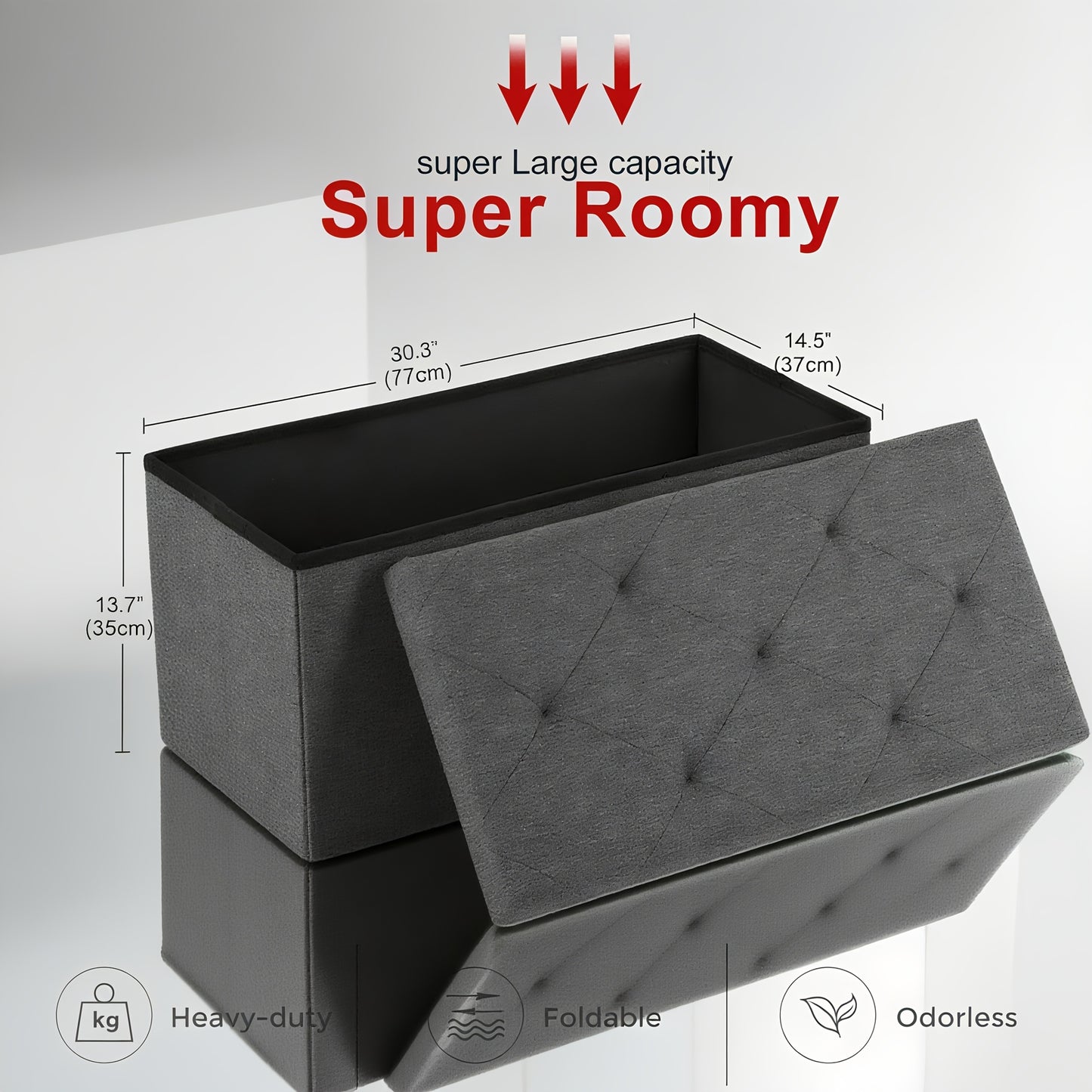 Heavy Duty Folding Storage Ottoman Bench Outdoor Use Multi Purpose Space Saving Non Porous Surface For Living Room