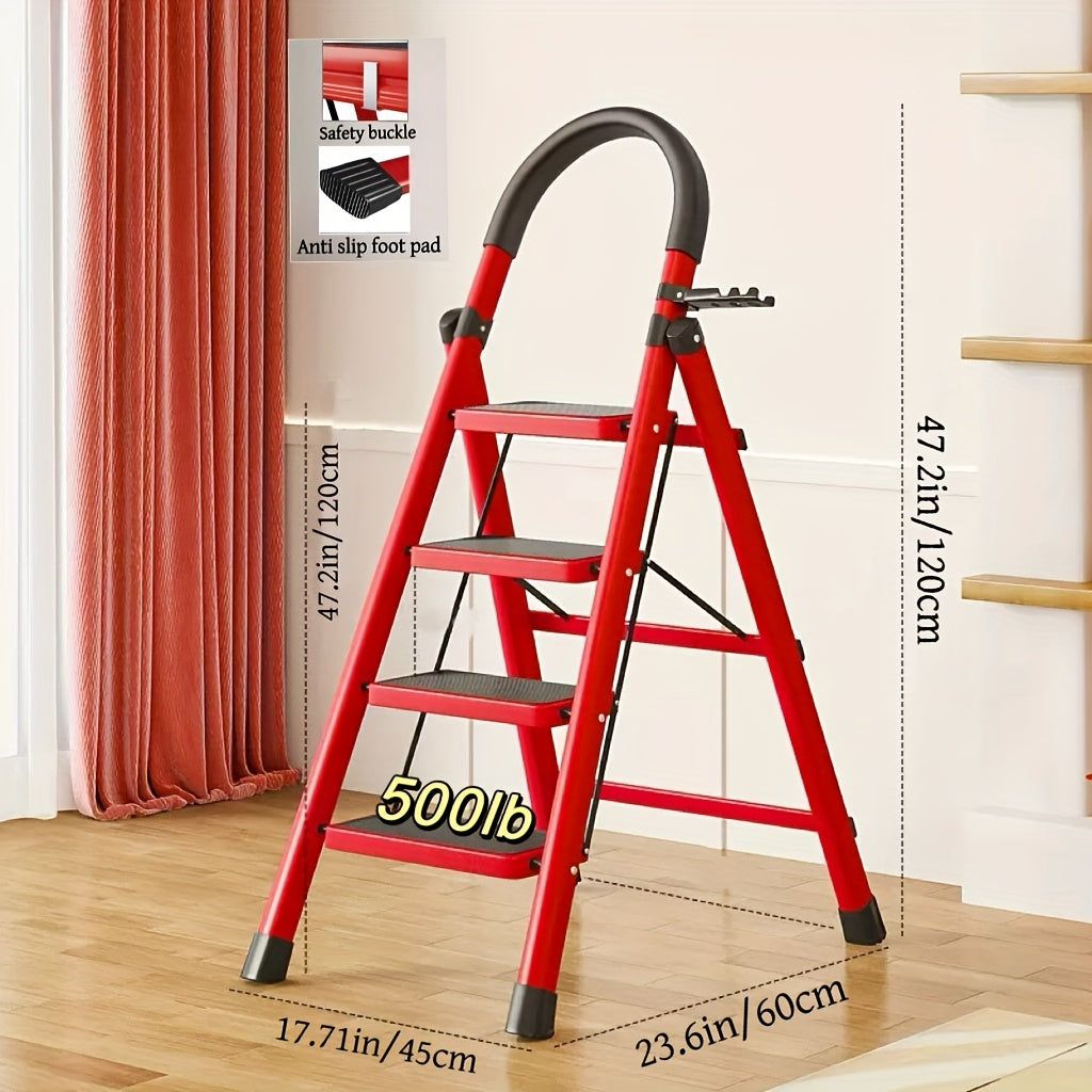 Five Step Heavy Duty Portable Folding Ladder With 500 Lbs Capacity Non Slip Steps Lightweight Plastic