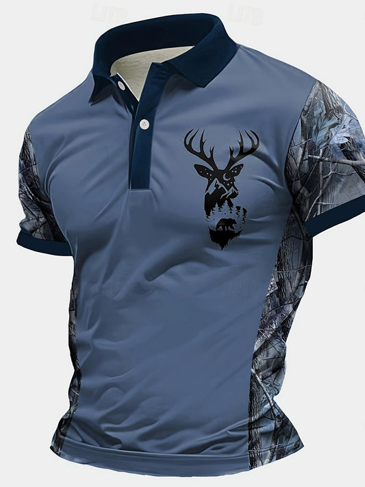 Men's Camo Deer Graphic Shirt Short Sleeve Button Up