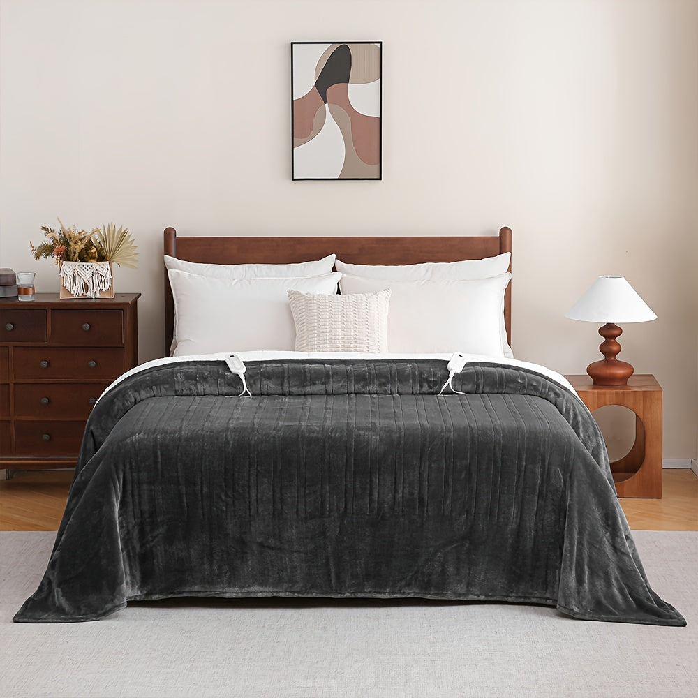 Extra Large Flannel Electric Blanket With Time Temp Control 10 Hour Auto Off 8 Levels Dual Controllers Queen King
