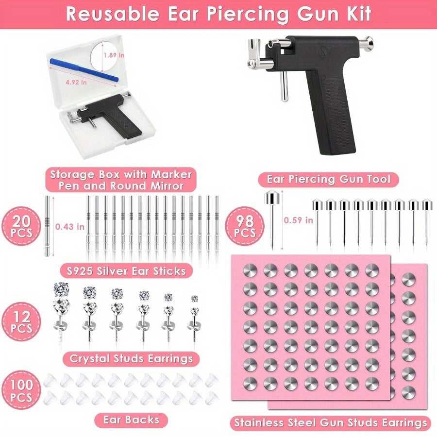 Professional Ear Piercing Gun Kit Reusable Stainless Steel Piercing Earrings Studs For At Home Salon