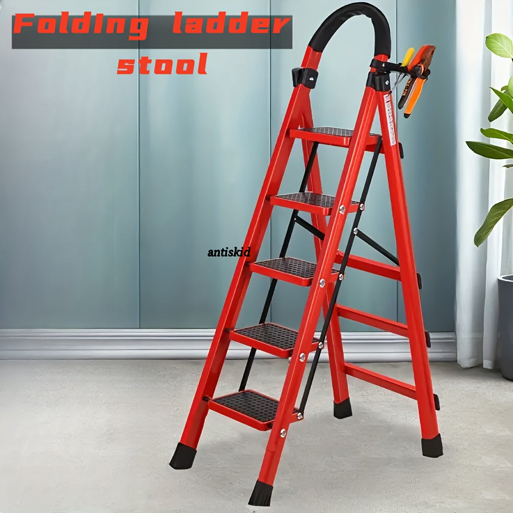 Five Step Heavy Duty Portable Folding Ladder With 500 Lbs Capacity Non Slip Steps Lightweight Plastic