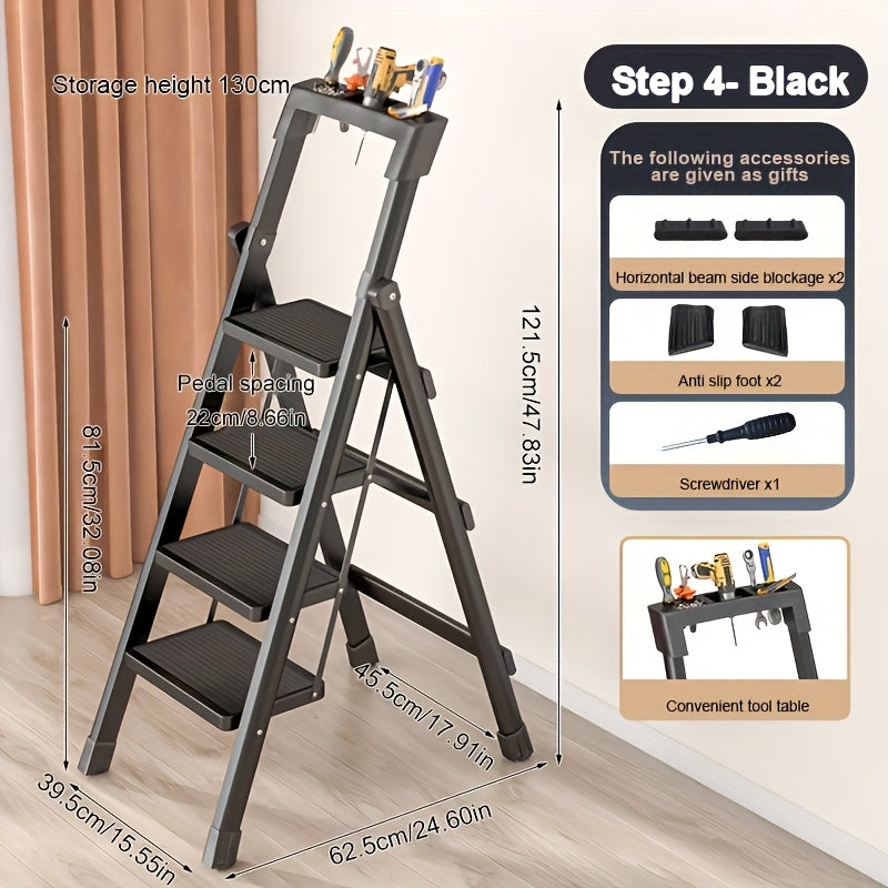 Foldable Multifunctional Ladder Thickened Design 3 Or 4 Level Metal And Plastic Home Step Staircase Board Carrying Tool