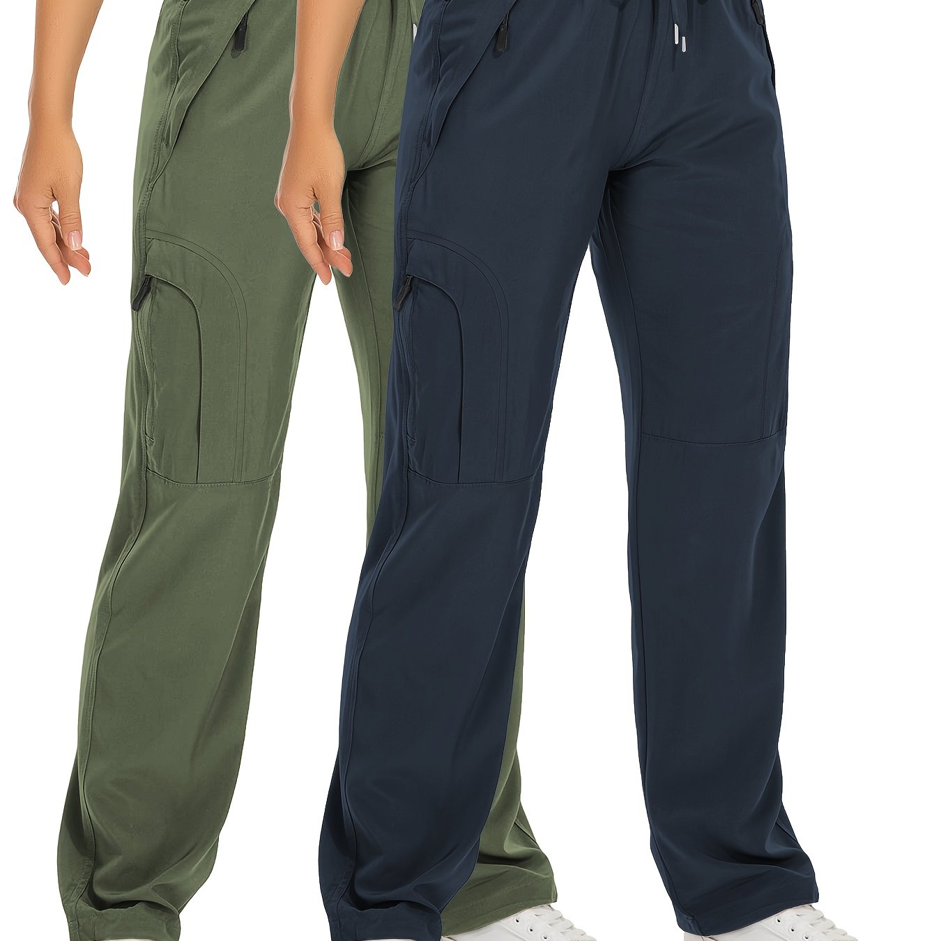 2 Pack Womens Outdoor Cargo Pants Beige With Zipper Pockets