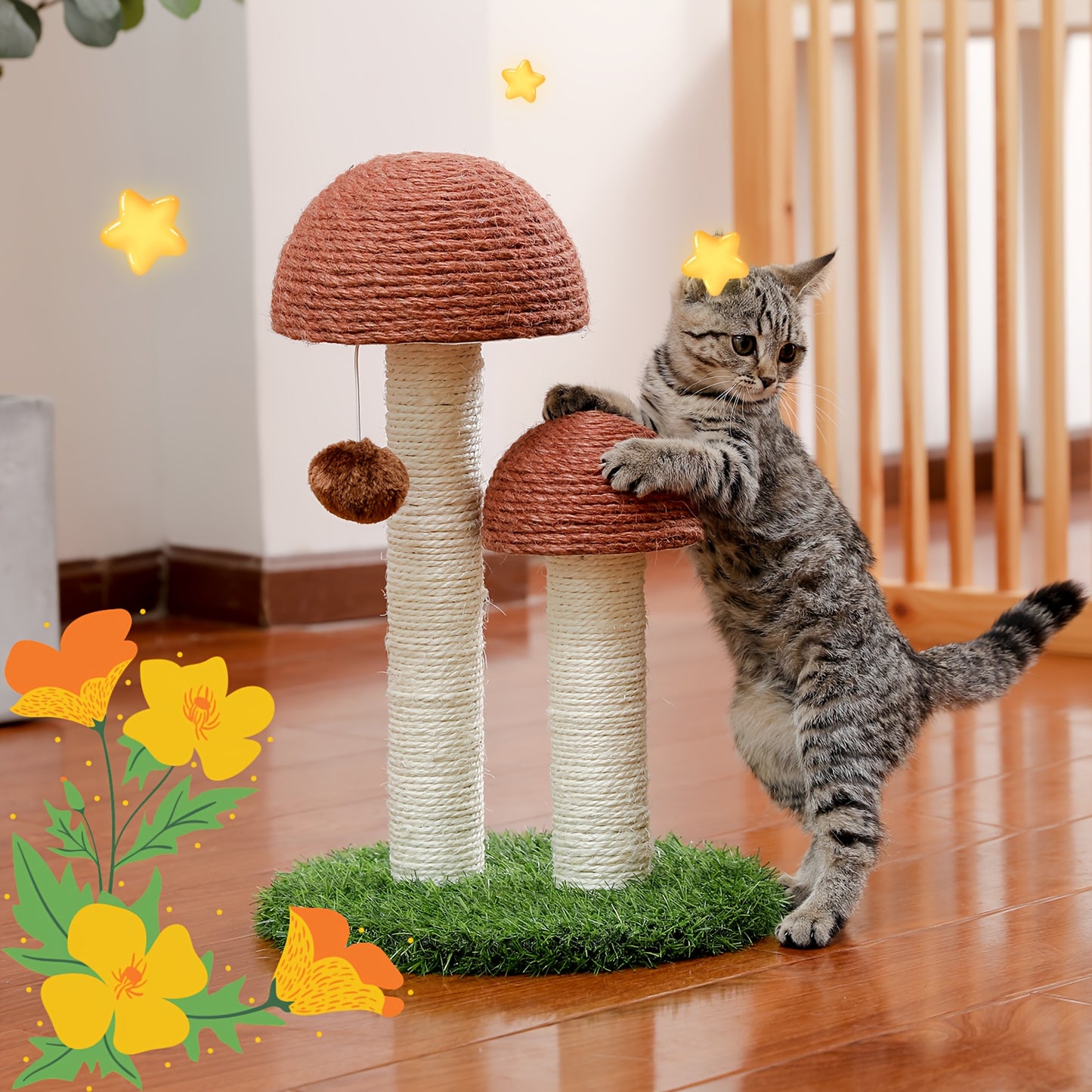 Durable Cat Tower Multi Level Cat Tree With Scratching Posts And Hanging Balls Grey And Black 18.9 Inch Wide