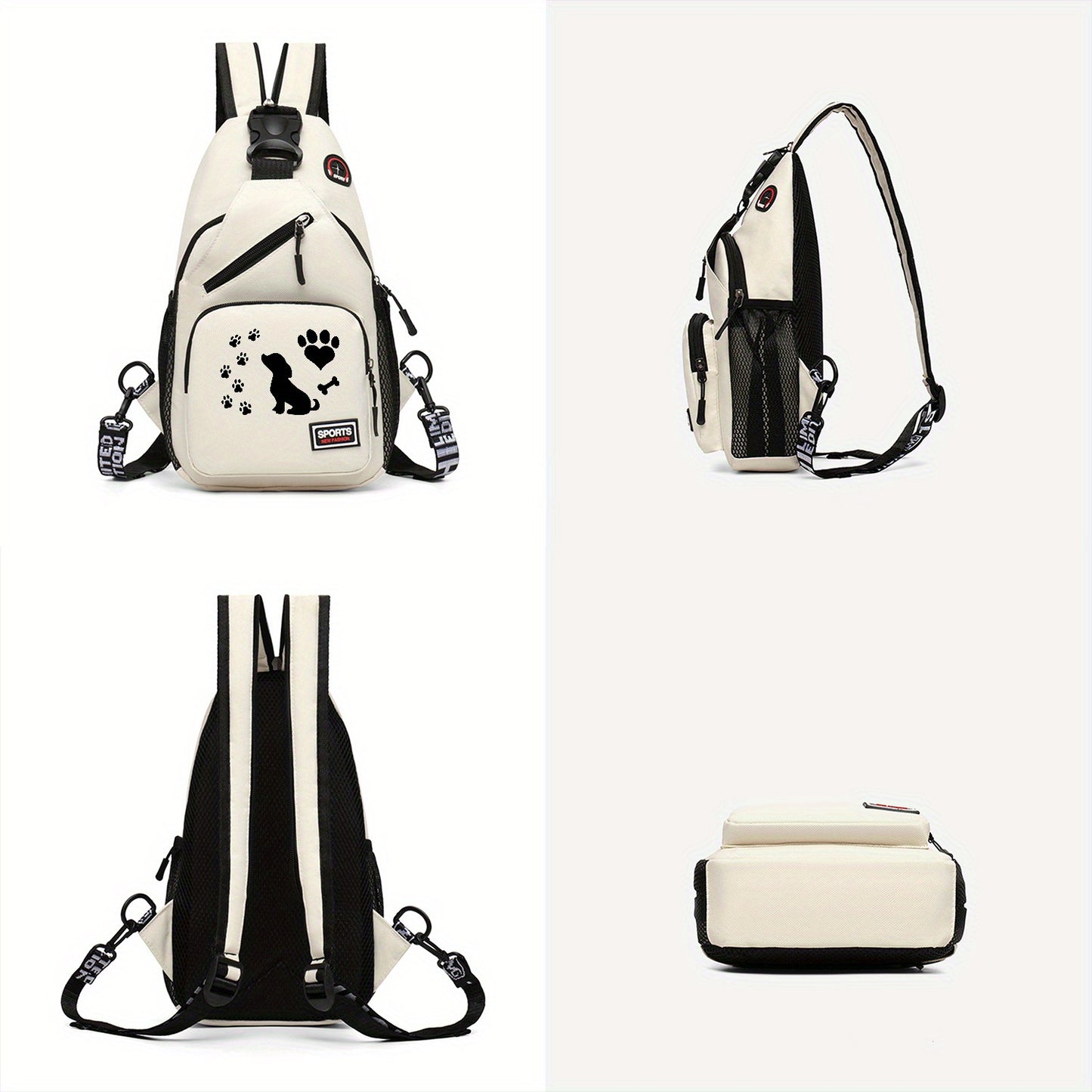 Dog Paw Prints Waist Bag Versatile Large Capacity Crossbody