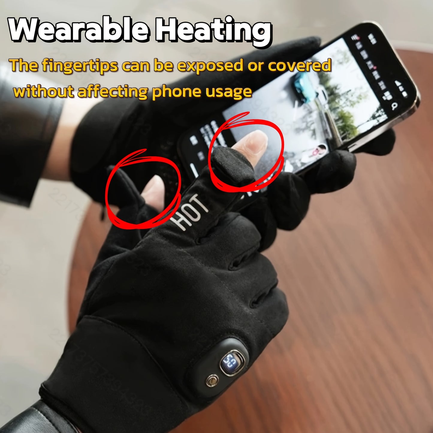 Electric Heated Gloves Rechargeable 3 Temperature Settings Washable Detachable Thumb And Index Finger 3000mAh