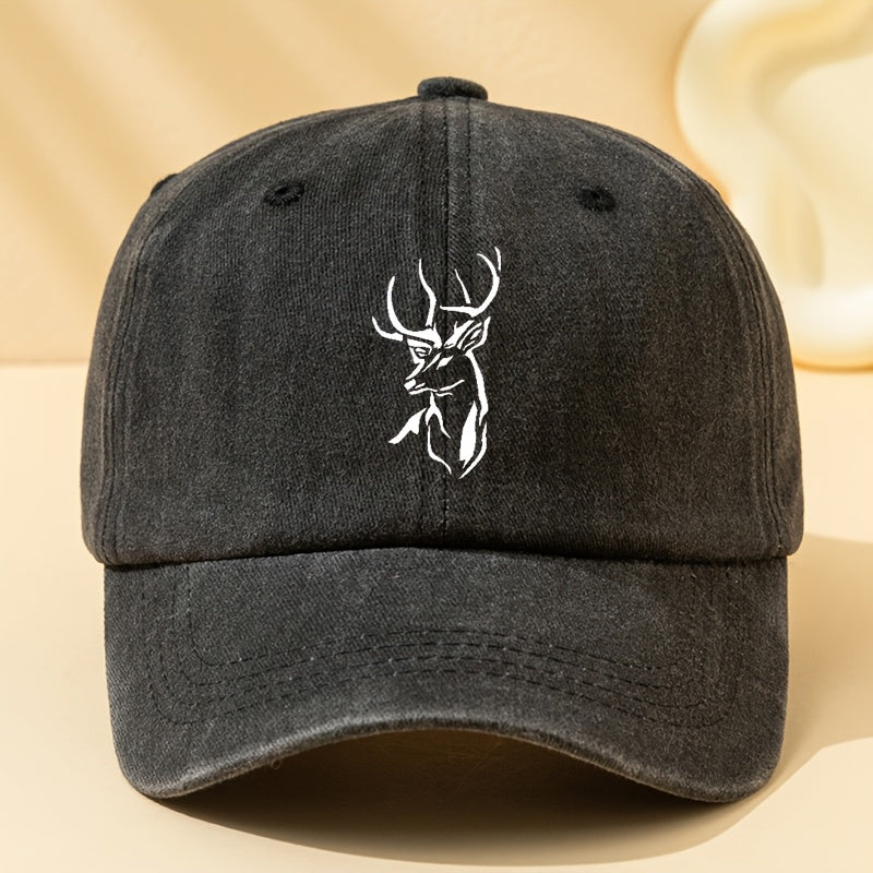 Mens Black Deer Print Baseball Cap Adjustable Breathable