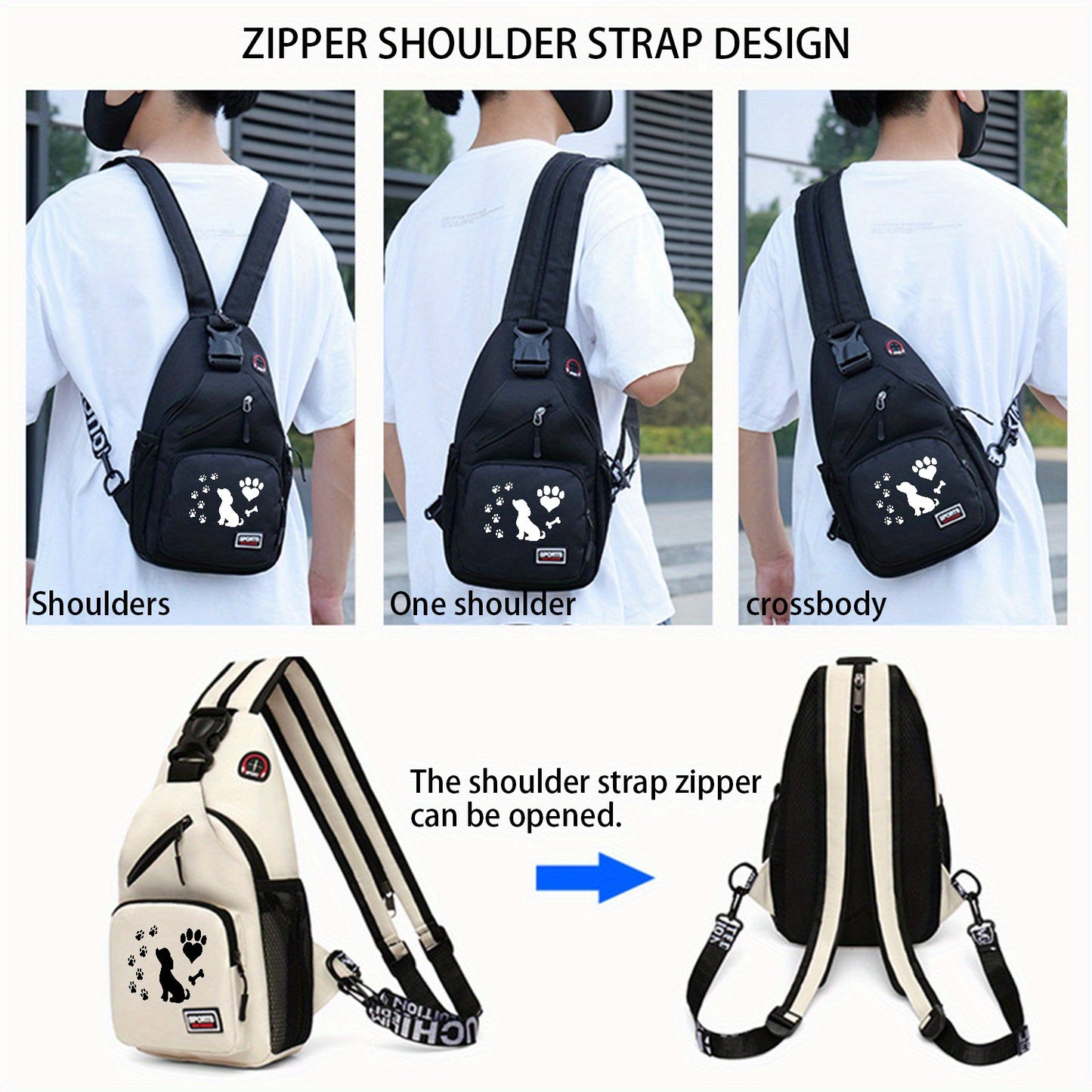 Dog Paw Prints Waist Bag Versatile Large Capacity Crossbody